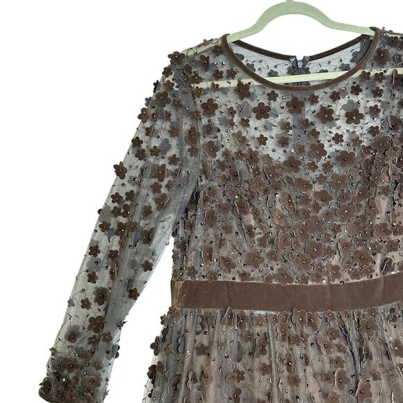 Mac Duggal 67007 Brown Embellished Illusion High Neck Long Sleeve Fit & Flare Dr - Picture 8 of 14